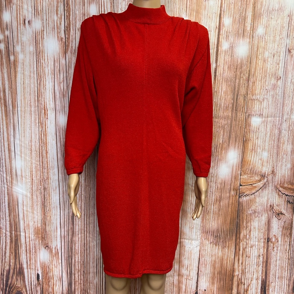 St John for Saks Fifth Avenue Vintage 80’s Red Mock Neck Sweater Dress